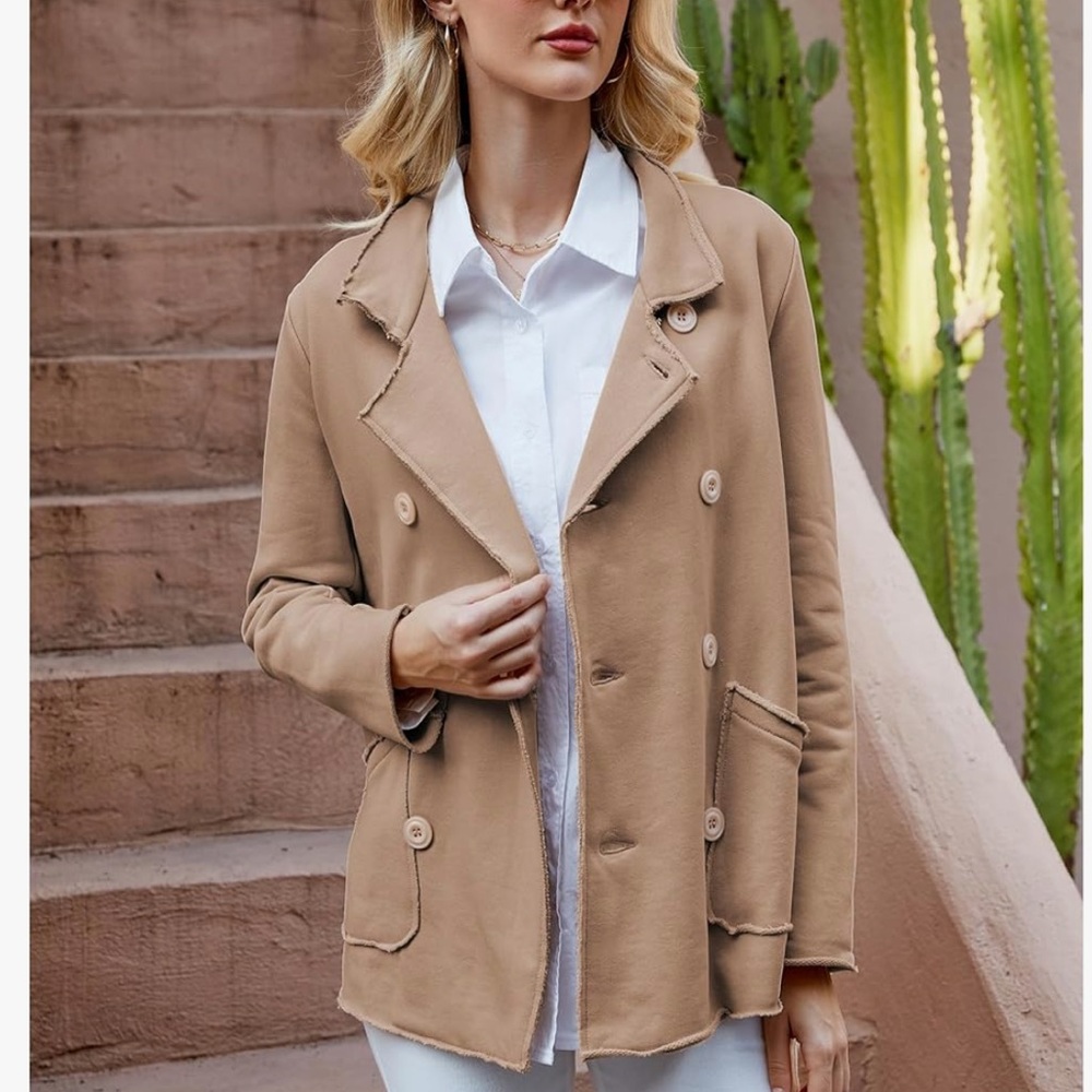 Classic Women Double Breasted  Fleece Peacoat Jacket Coat Size XL